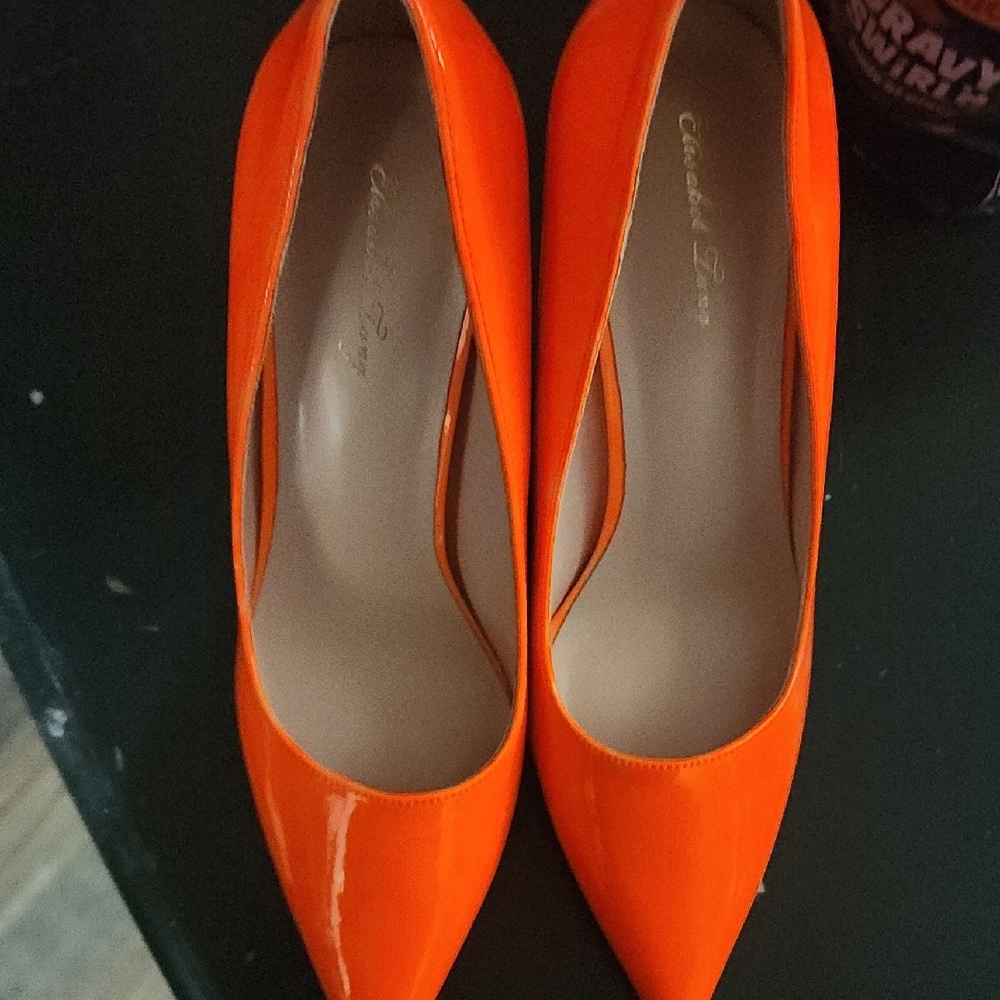 Orange Stiletto Heels with Glossy Finish